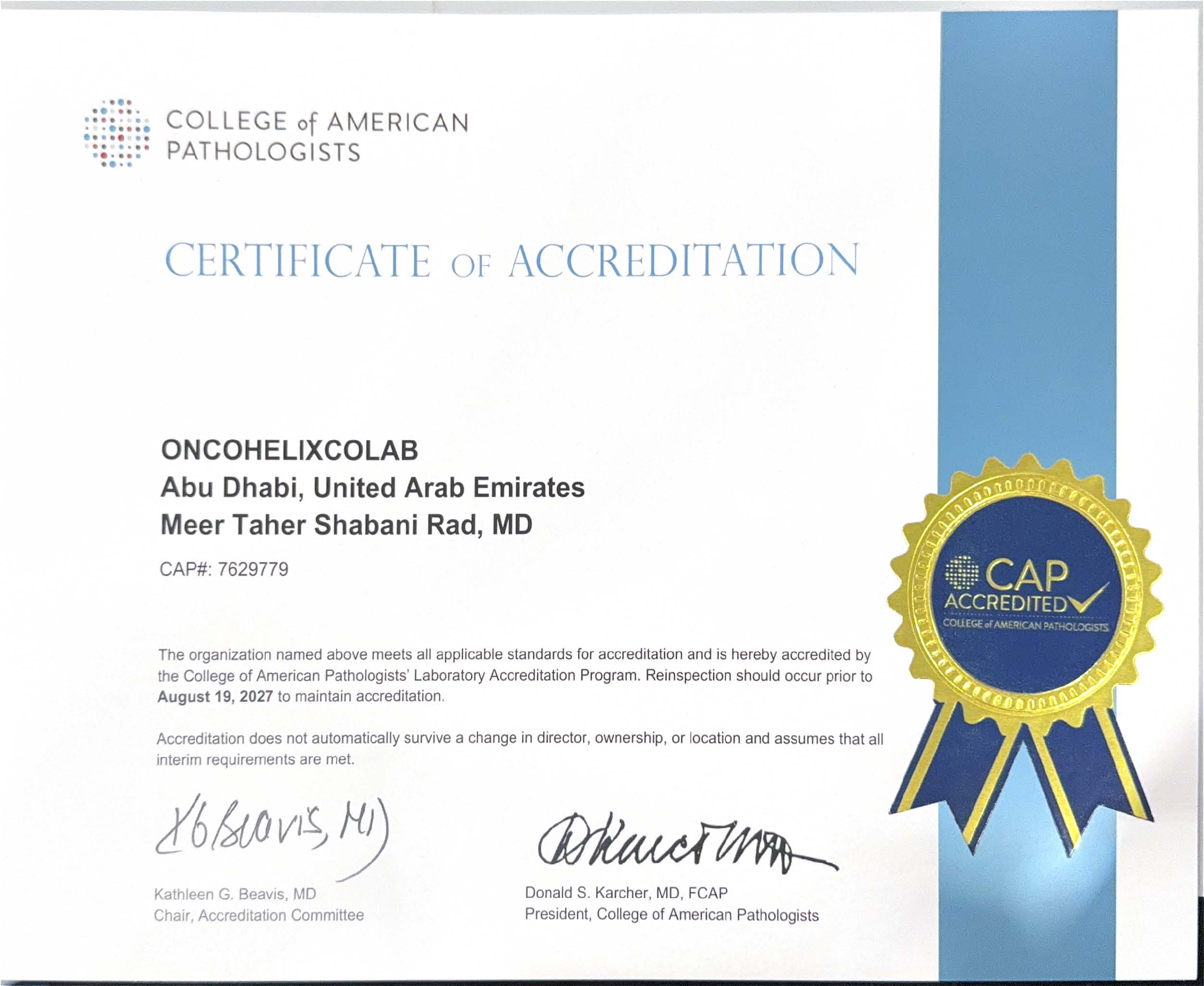 CAP Accreditation — OHCL Abu Dhabi